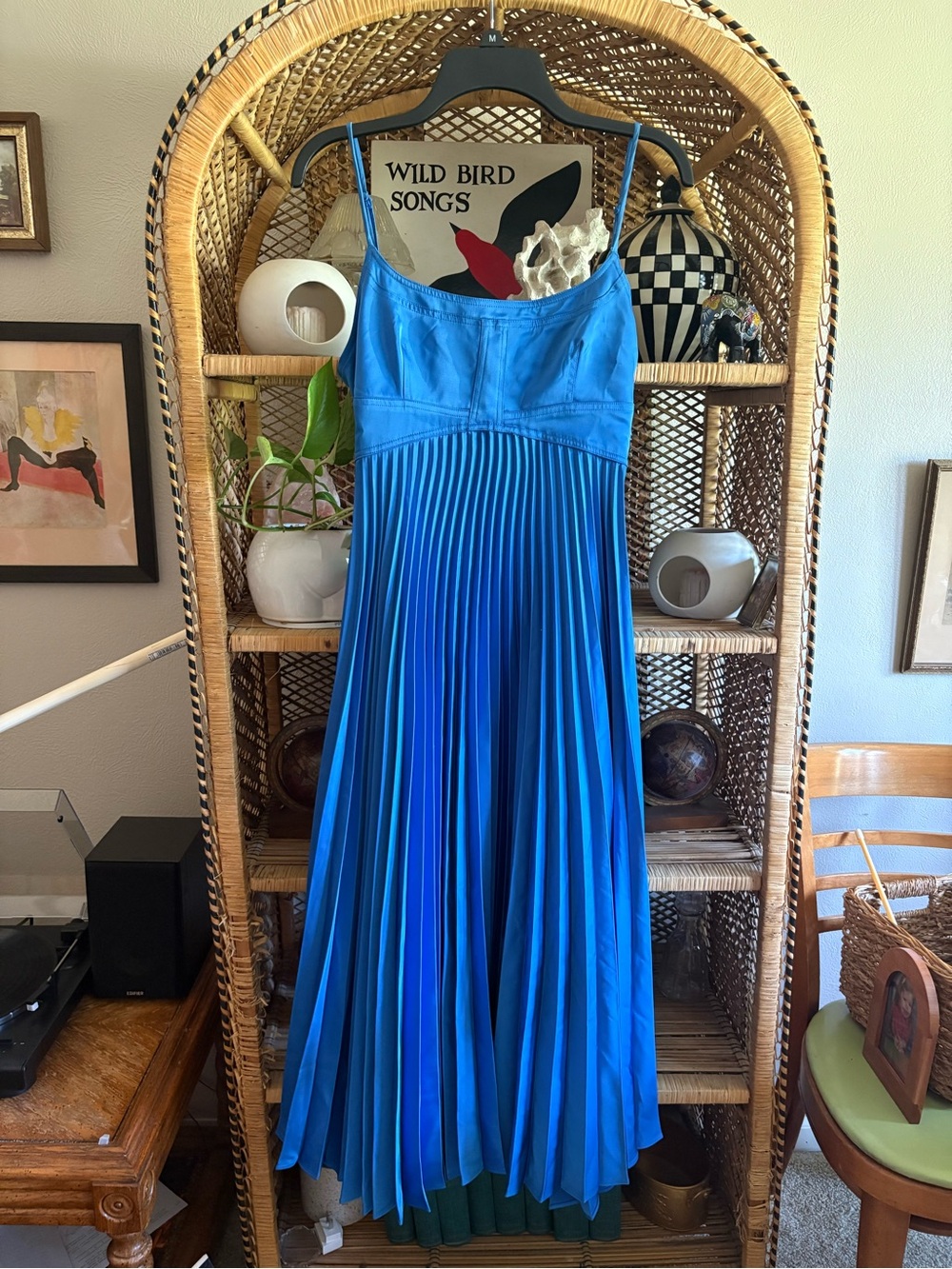 House of Harlow 1960 Open Back Blue Pleated Maxi Dress